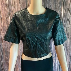 Forever 21 size XS faux leather black edgy crop top